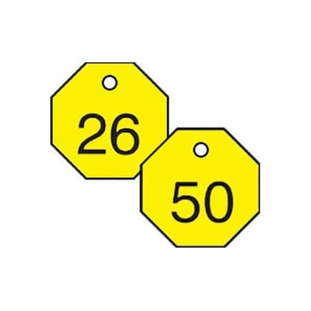 Accuform Engraved Numbered Tags, PF-Cardstock, 1/4 in H x 3-1/4 in W, 25 PK TDG823YL